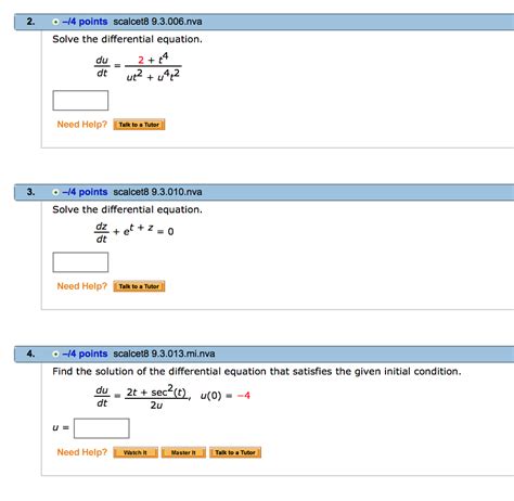 Solved Solve The Differential Equation Du Dt 2 Chegg