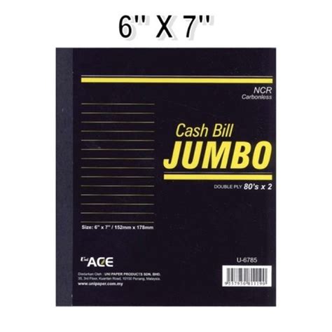 Uni Ace NCR Jumbo Cash Bill Book Buku Bill 80 S X 2 PLY Shopee Malaysia