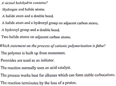 SOLVED: A vicinal halohydrin contains? Hydrogen and halide atoms A halide atom and a double bond ...