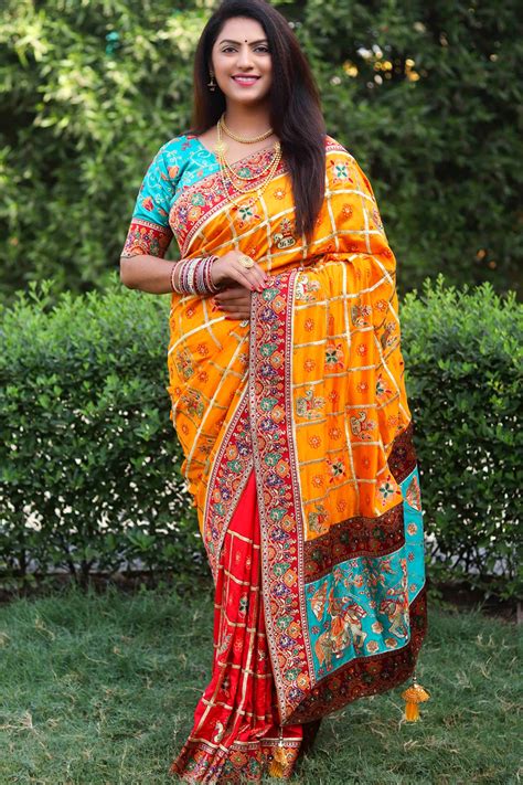 Embroidered Vichitra Crackle Silk Saree In Multi Ucchal Fashion