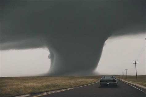 A car driving towards a very large, wedge tornado. by FrostyThriller07 ...