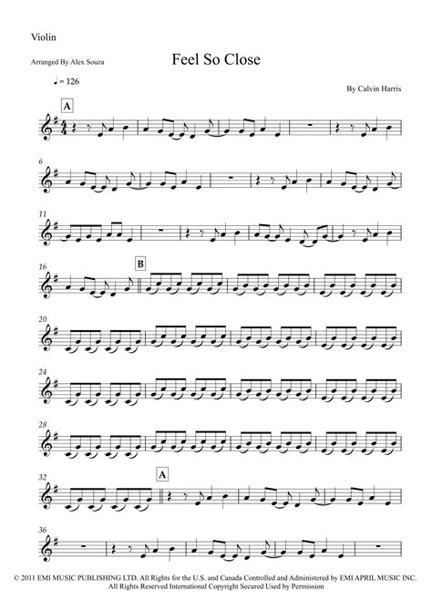 Feel So Close Arr Alex Souza Sheet Music Calvin Harris Violin Solo