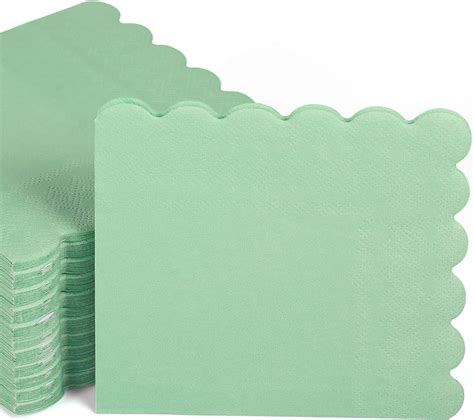 100pcs New Sage Green Napkins 10x10 Inch Scalloped Sage Green Paper