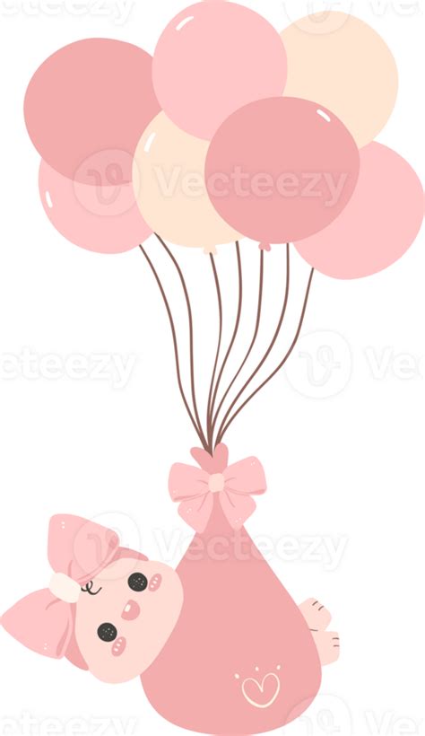 Baby Shower Girl Cute Newborn Baby In Pink Hot Air Balloons 28719973 PNG