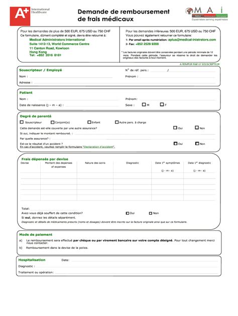 Remplissable En Ligne Demande De Remboursement De Frais Mdicaux