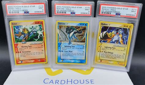 PSA 9 MINT Entei Raikou Suicune Gold Star Ex Unseen Forces Holo Pokemon