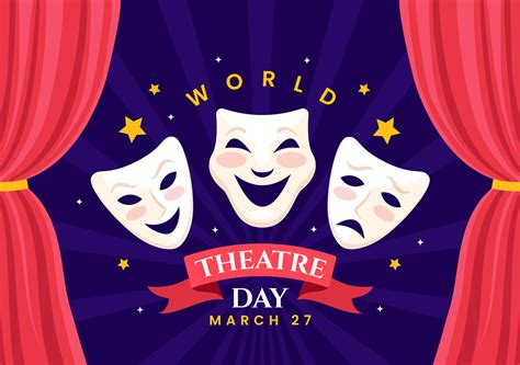 World Theatre Day Vector Illustration On March 27 With Mask And Red