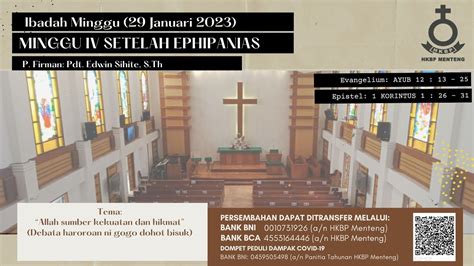 Ibadah Live Streaming HKBP Menteng MINGGU IV SETELAH EPHIPANIAS YouTube