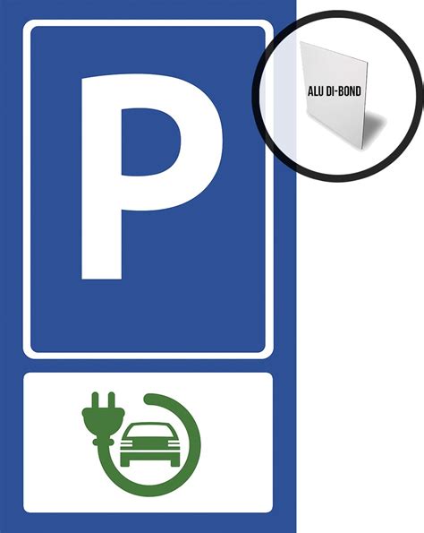 Pictogram Bord Op Aluminium Parking Elektrische Wagens 27 X 50 Cm