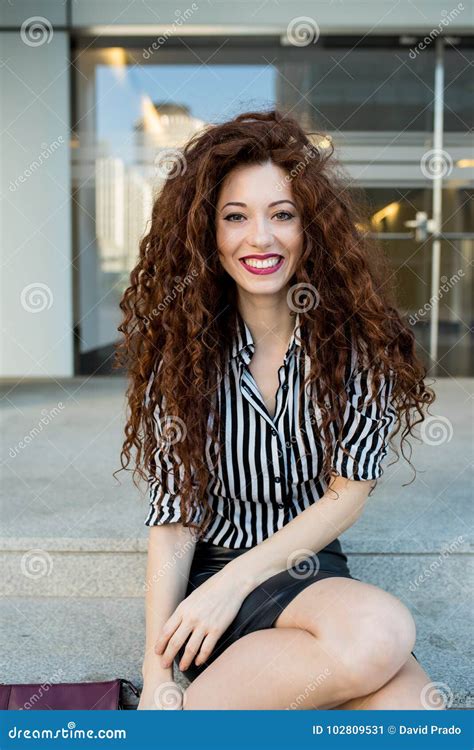 Young Redhead Business Woman Sitting On The Stairs Stock Image Image