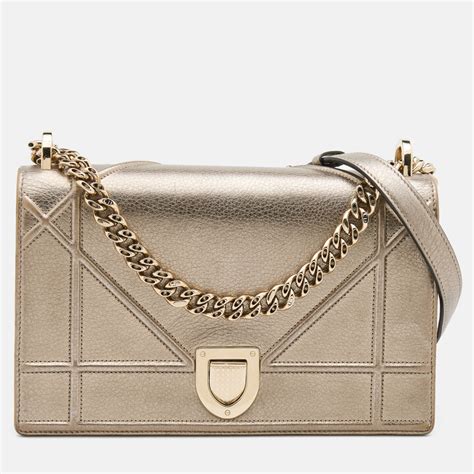 Christian Dior Metallic Gold Leather Medium Diorama Shoulder Bag