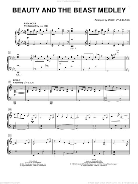 Beauty And The Beast Medley Arr Jason Lyle Black Sheet Music For