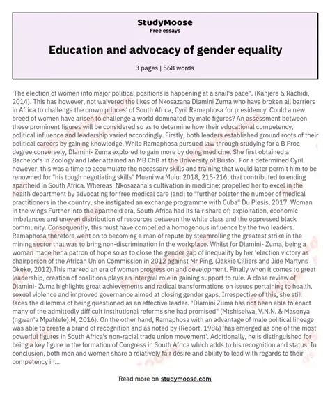 Education And Advocacy Of Gender Equality Free Essay Example