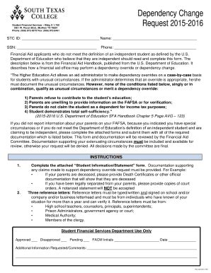 Fillable Online Studentservices Southtexascollege Dependency Change