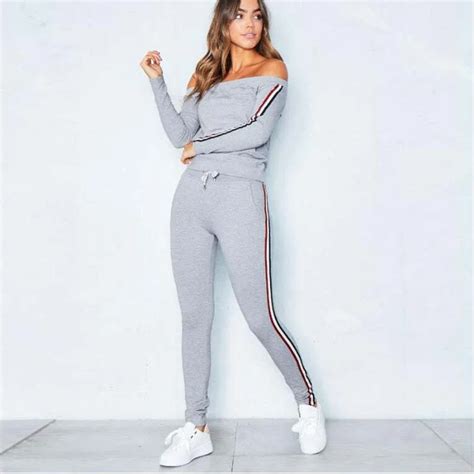 2018 Autumn Tracksuit Women 2 Piece Set Top And Pants Strapless Fitness Women Two Piece Outfits