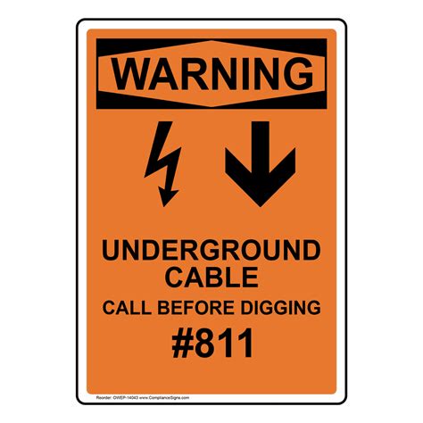 Warning Underground Cable Vertical Sign With Symbol Osha