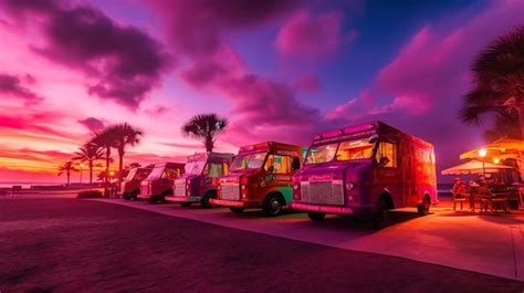 Premium Ai Image Enchanting Ice Cream Trucks Glowing Against A Serene