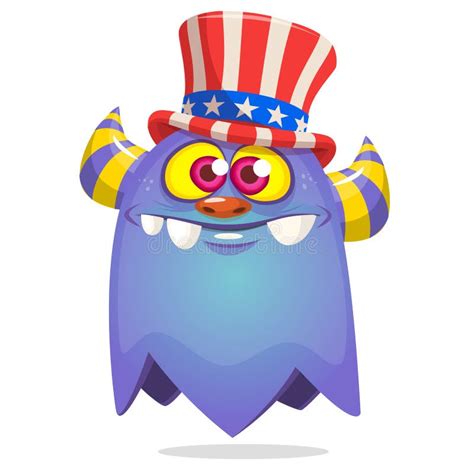 Cartoon Funny Monster Wearing American Uncle Sam Hat On Usa