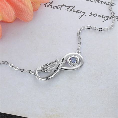 Personalized Infinity Wing Necklace 1 Engraving And 1 Birthstone