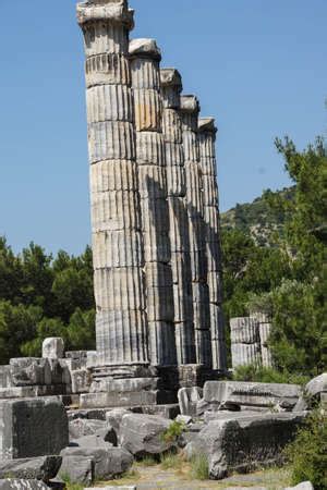 Ionic Columns Of The Temple Of Athena Polias In Ancient Priene Wall