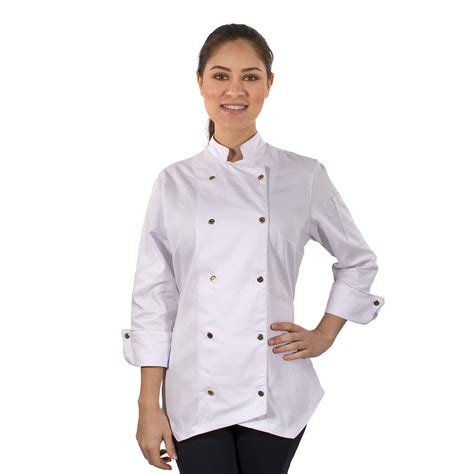 Dólmã Chef de Cozinha Feminino Branco Detalhes Dourado 100 Algodão