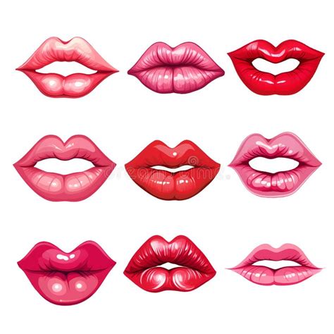 Red Lips Collection Vector Illustration Of Woman S Lips Expressing