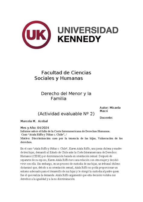 Actividad Evaluable Derecho Del Menor Y Familia Autor Micaela