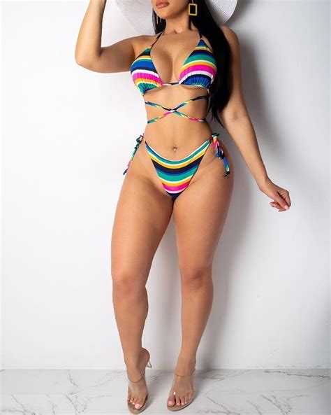 Emmiol Free Shipping Rainbow Bandage Triangle Micro Bikini Three