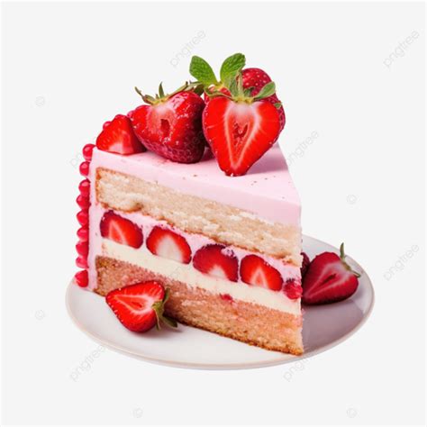 Sweet Cake Slice Strawberry Cake Love And Valentines Day Concept Piece