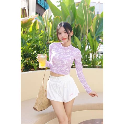 Size kg Bộ bơi Bikini nữ dài tay chống nắng lá tím quần đùi lớp nữ