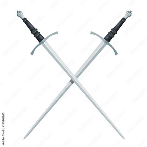 Color Image Of A Crossed Sword On A White Background Vector Illustration Of A Fighting Medieval