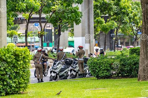 Bangkok Thailand 17 June 2018 Three Thailand Traffic Police Cop