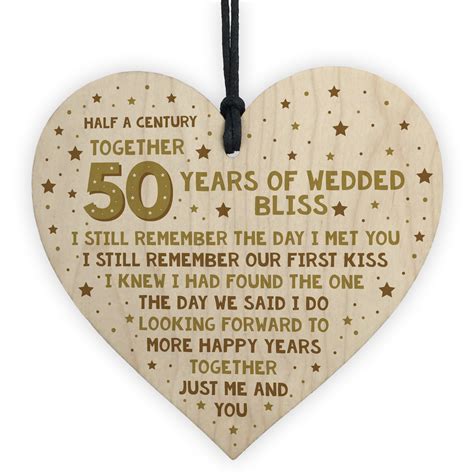 50th Wedding Anniversary Card Wood Heart Gift For Husband Or Wife Thank