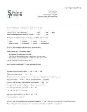 Fillable Online Knee History Form Dr Scott Powell Fax Email Print