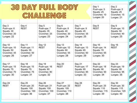 30 Day Total Body Workout Challenge Printable