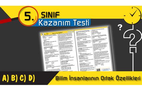 Test Bilim Nsanlar N N Ortak Zellikleri Kazan M Testi Pdf