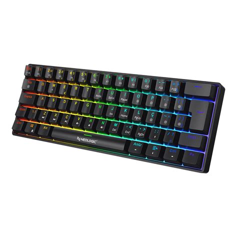 TECLADO GAMER MECÂNICO NEOLOGIC PRECISION PRO DARK 60 RGB HOT SWAP 61 TECLAS SWITCH BLUE PRETO