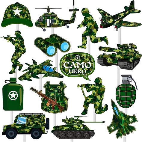 Pcs Camo Cupcake Toppers Camouflage Cake Decorations Military Cupcake