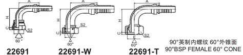 22691 90° 英管内螺纹60°外锥面