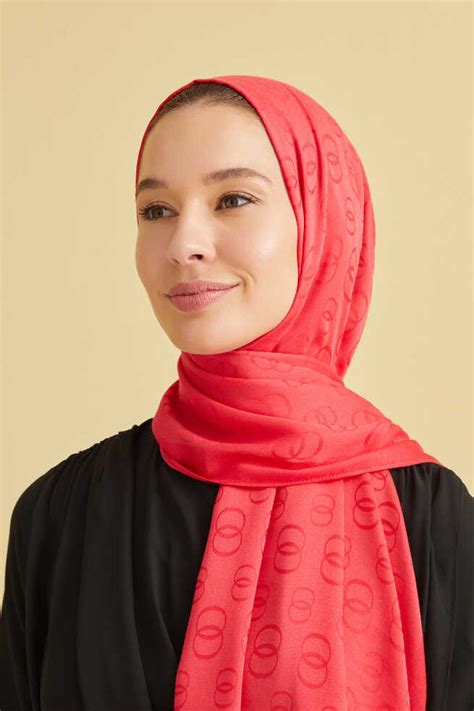Chain Pattern Cotton Silk Shawl Red