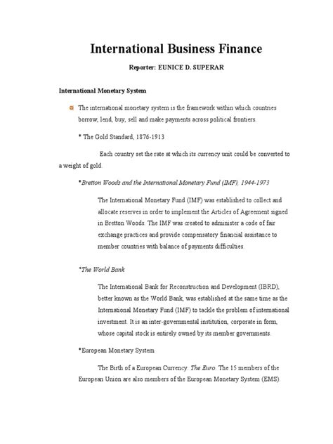 international business finance  bretton woods system