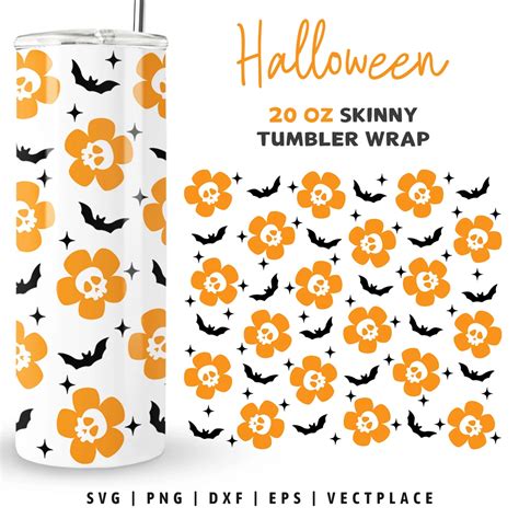 Flower Skull Halloween Tumbler Wrap 20oz SVG - Vectplace