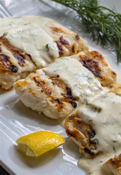 Grilled Haddock with Creamy Lemon Dill Sauce - This Home Kitchen