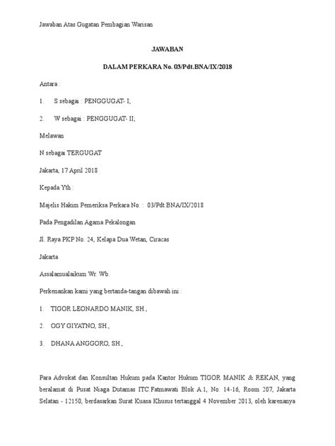 Contoh Jawaban Atas Gugatan Pdf Politik Hukum