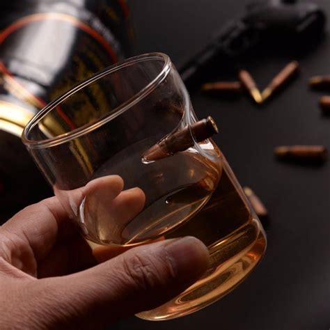 Bulletproof Handblown Glass Drinking Cup With Real Bullet Whisky