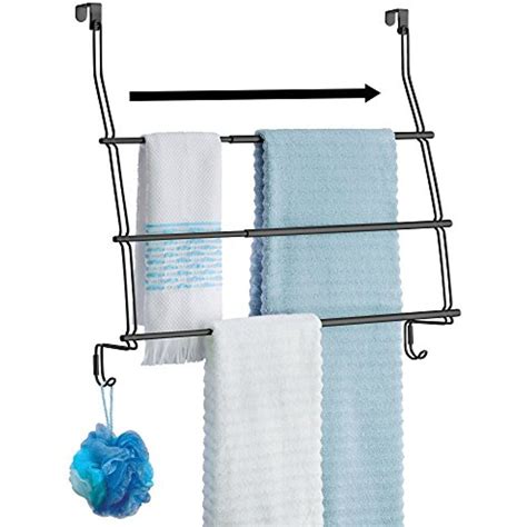 Mdesign Expandable Over Door Towel Rack With Three Tiers And Hooks For Bathroom Shower Matte