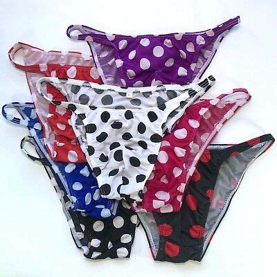 K377 P Mens String Bikini String Narrow Waist Printed Jersey White Dots