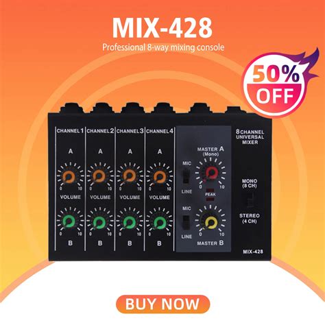 Mix 428 Mini Audio Mixer With 8 Channel Mono Input 4 Channel Mono