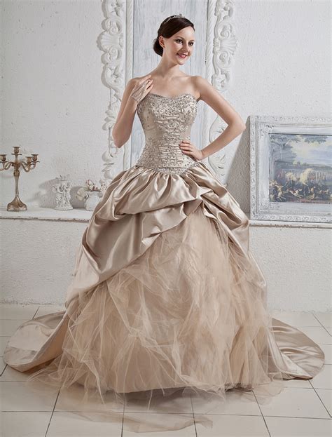 Wedding Dresses Champagne Strapless Ball Gown Bridal Dress Sequin