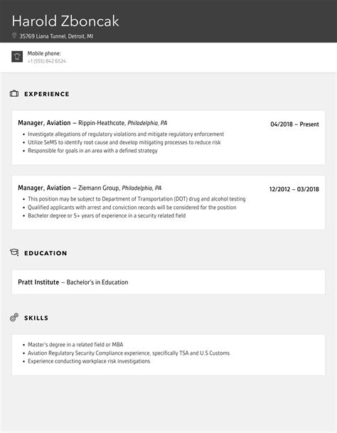 Manager Aviation Resume Samples Velvet Jobs